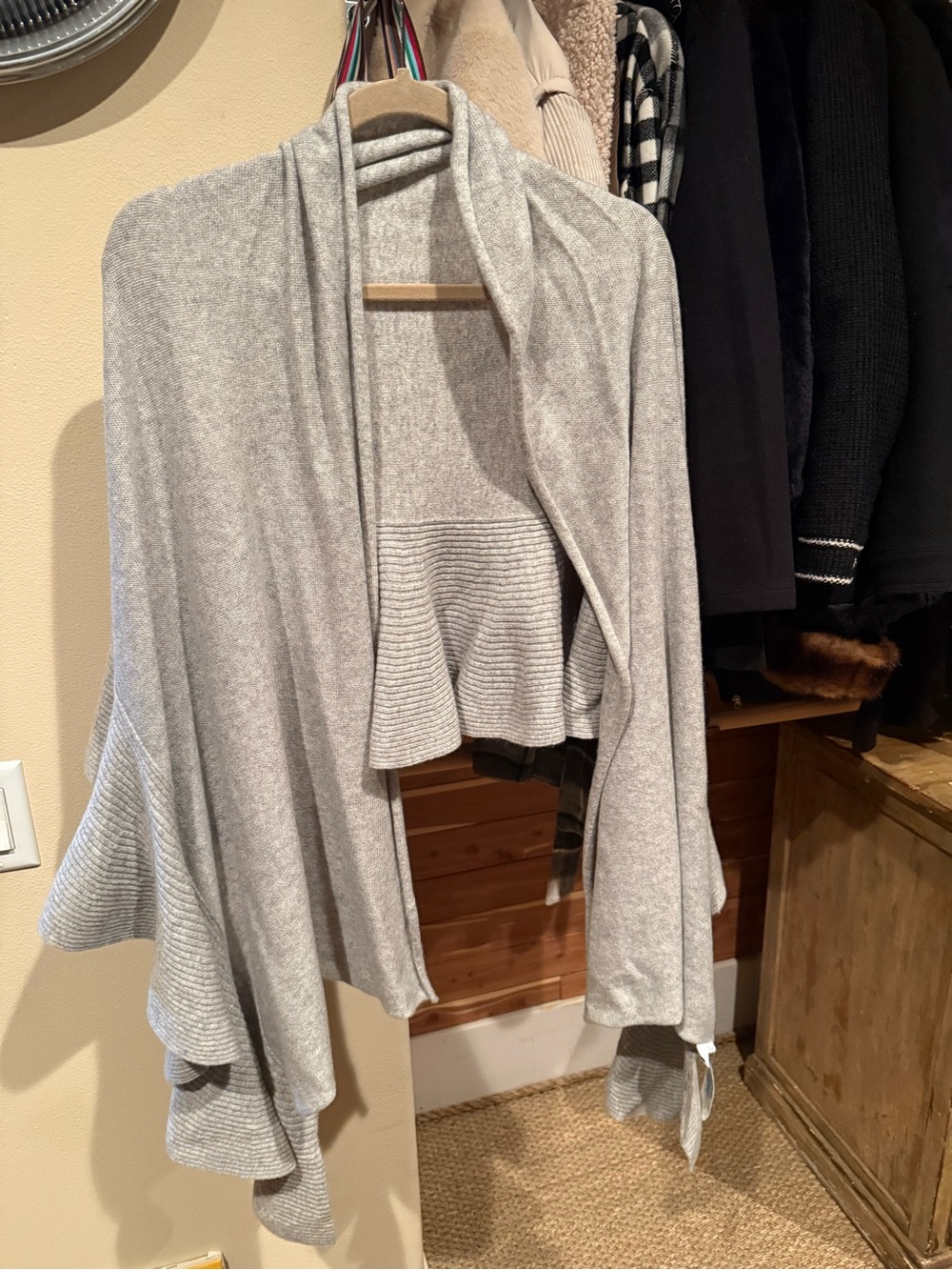 Portolano Light Gray Draped Open-Front Knit Poncho